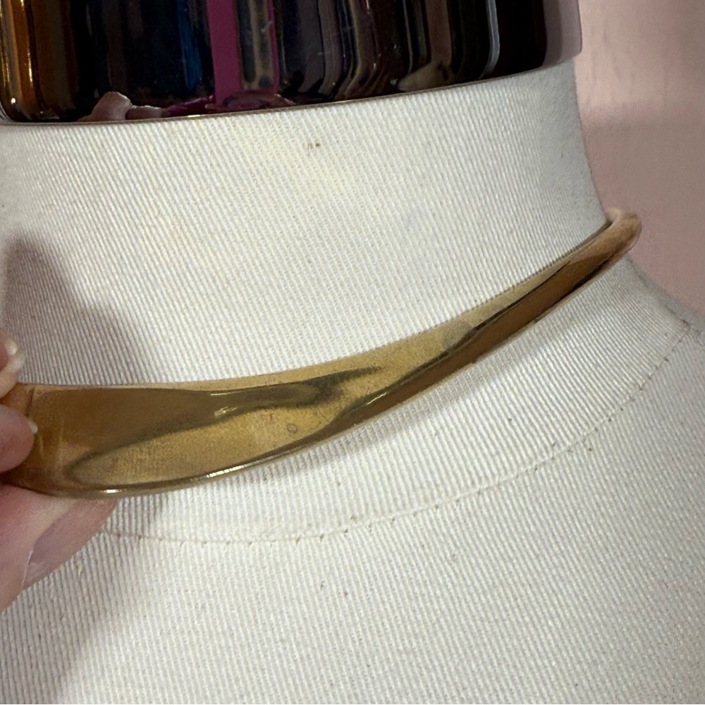 VIntage 1960 '70 MCM Modernist deco gold Brass Minimalist Choker Collar Necklace - Picture 11 of 17